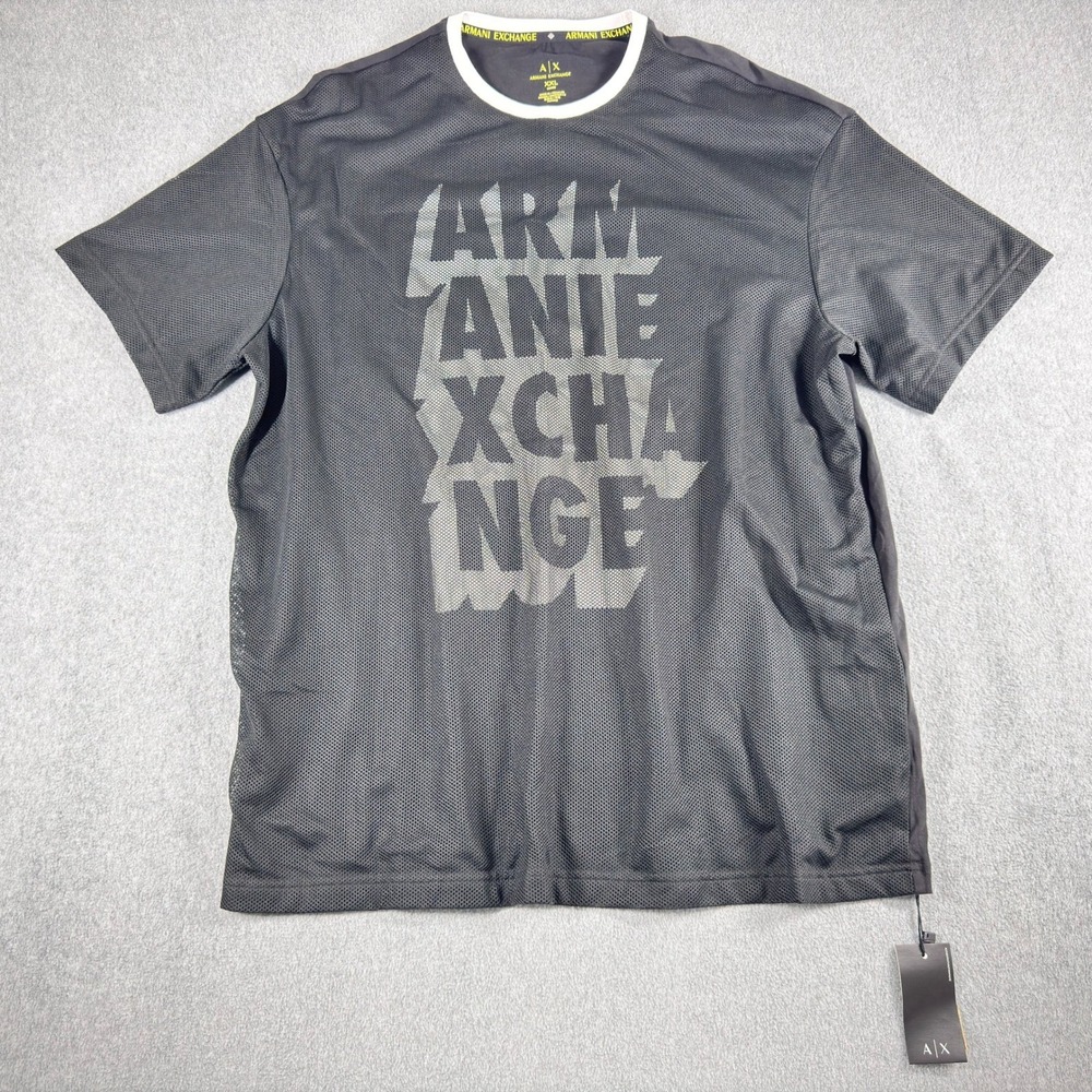 Armani Exchange Loose T Shirt Men XXL 2XL Black Gray Mesh NWT